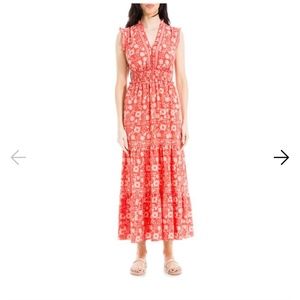 New! Women's Sleeveless Smocked Floral Print Tiered Maxi Dress